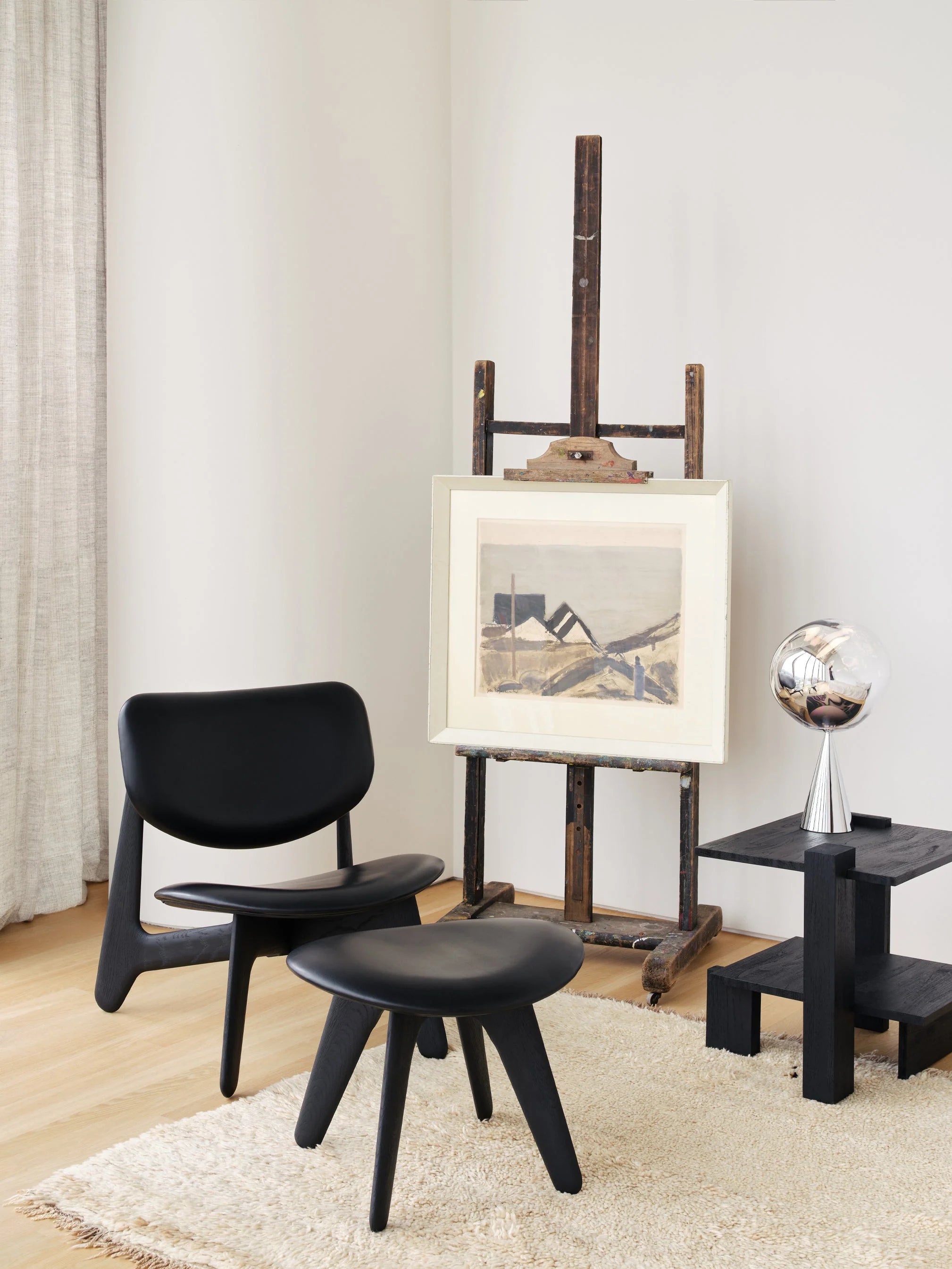 Slab Natural Wood Lounge Chair Black