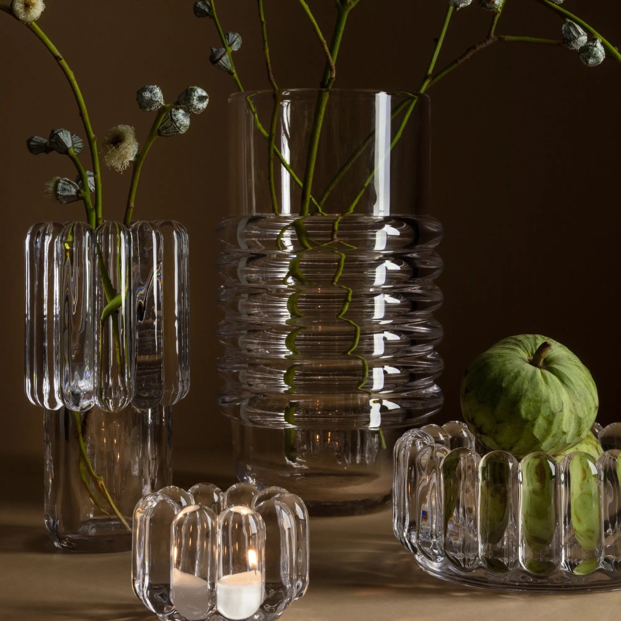 Press Vertical Tealight Holder Clear