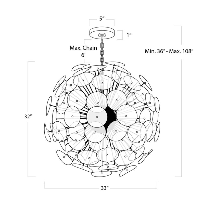 Poppy Glass Chandelier Large Brass