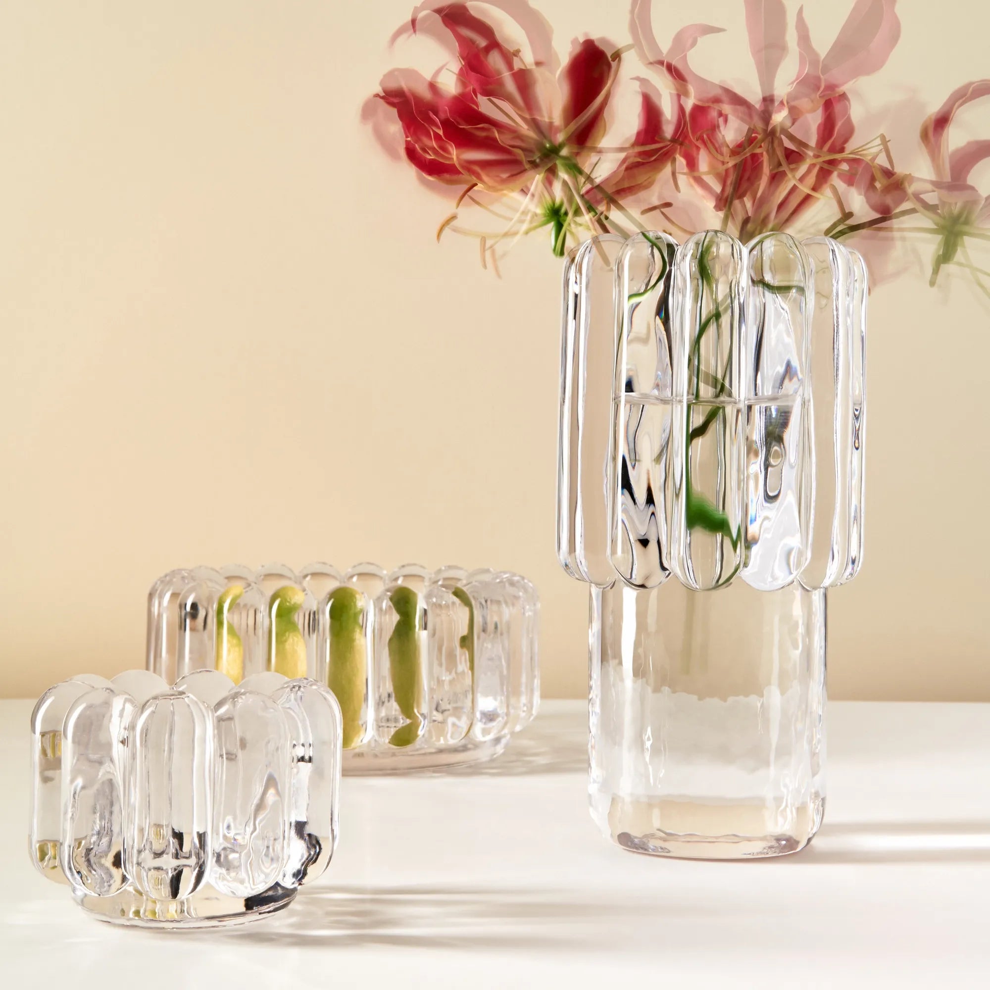 Press Vertical Tealight Holder Clear
